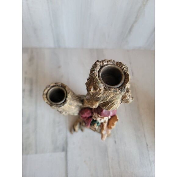 Rustic Santa Claus tree trunk candle holder vintage reindeer Xmas decor - Picture 4 of 8